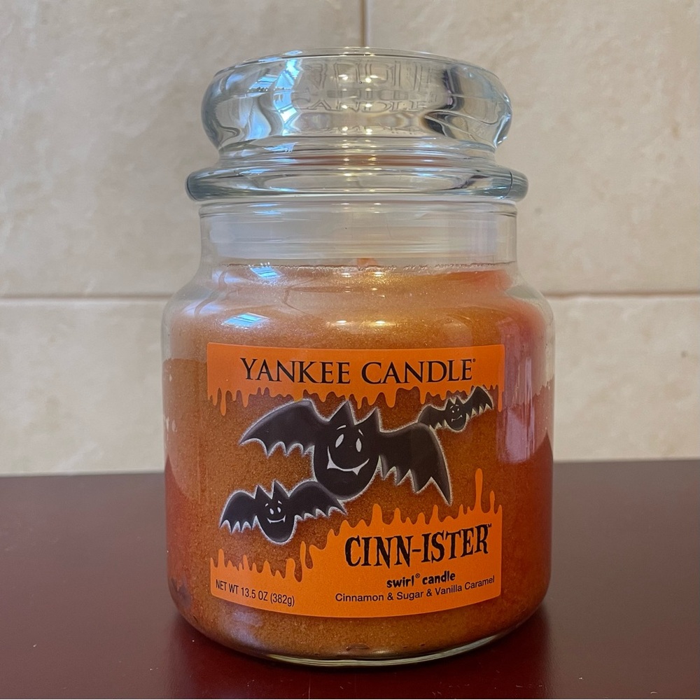 Yankee Candle “CINN-ISTER” Swirl Jar Cinnamon Vanilla Caramel Halloween 13.5 oz